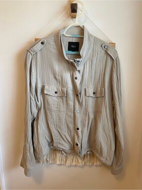 Rails Sage Green Gauze Button-Front Utility Jacket